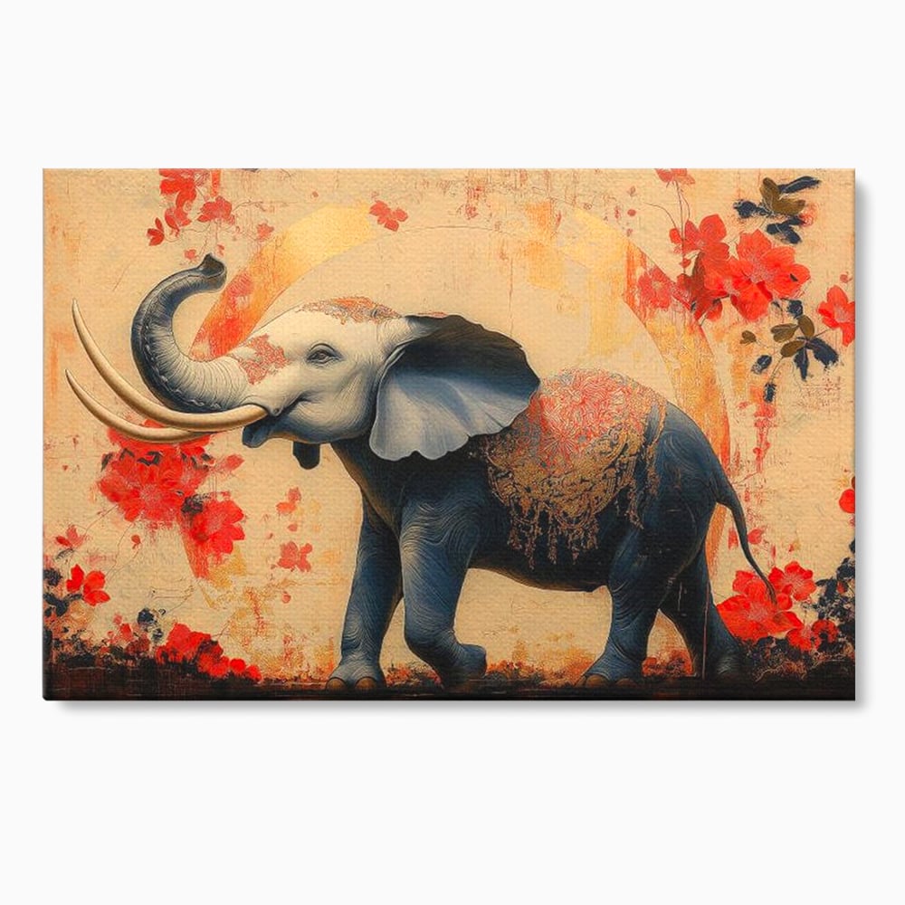 Tablou canvas cu tablou canvas cu elefant albastru, fara rama, pe sasiu de lemn